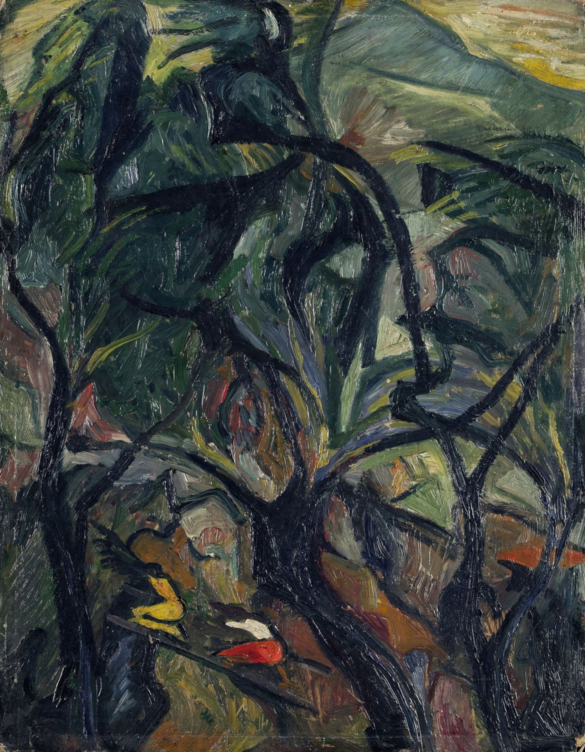 Max Ernst De storm, 1912 Olieverf op karton, 51,5 × 39,5 cm Museum Ludwig Köln | Overdracht Kasimir Hagen Collectie uit de Chorweiler Districtsbibliotheek Foto: Historisches Archiv der Stadt Köln mit Rheinischem Bildarchiv