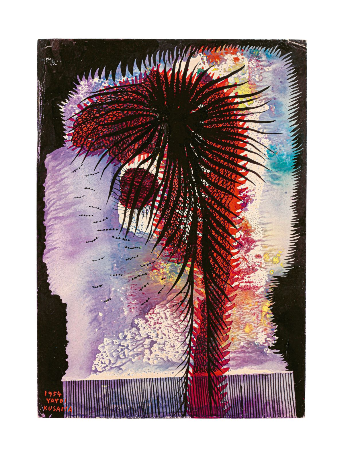 Yayoi Kusama, Atoombom, 1954, gouache, inkt en pastel op papier, 25 x 17,6 cm, Matsumoto City Museum of Art