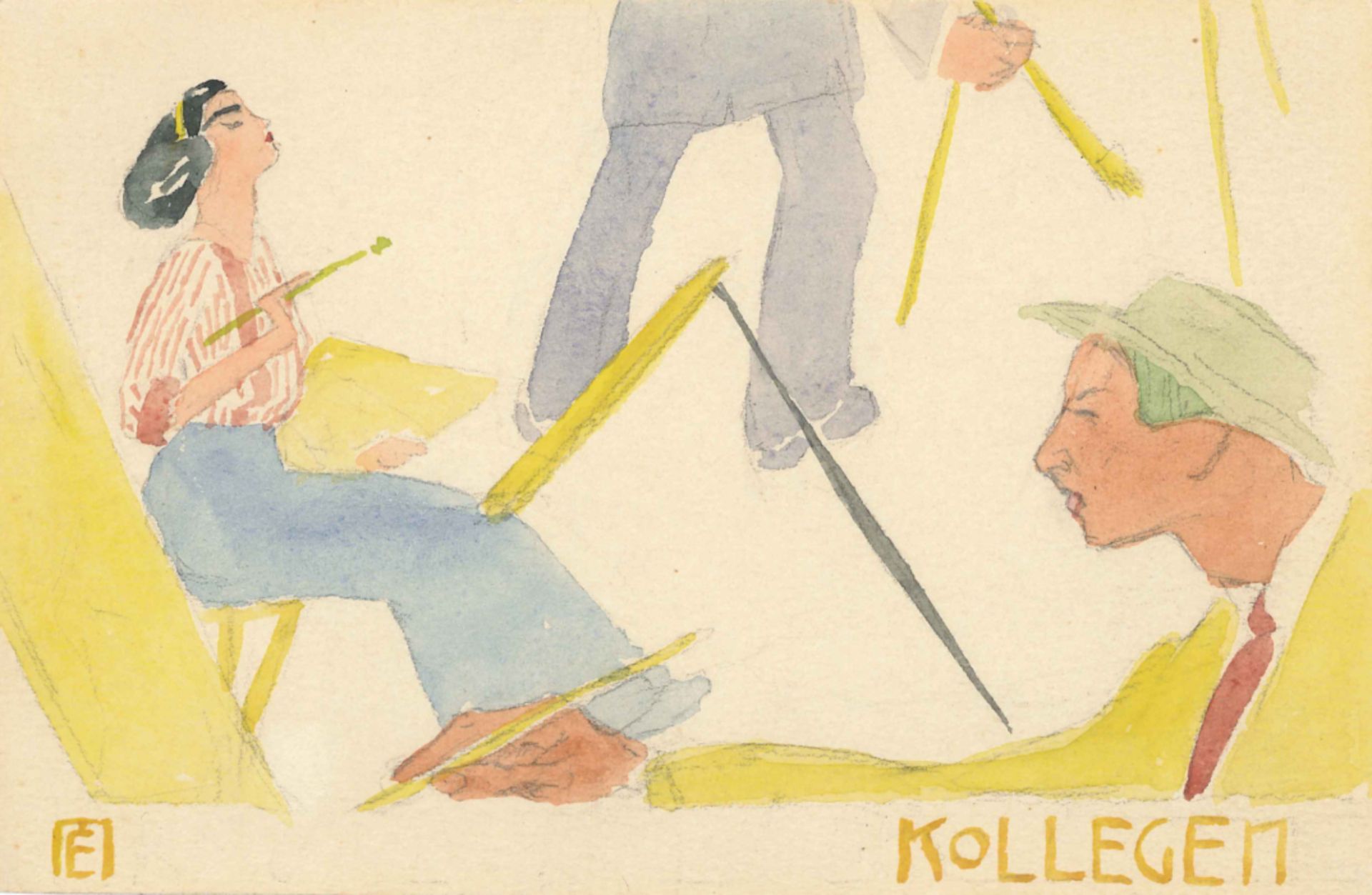 Max Ernst Collega's, 2 oktober 1911 Aquarel op karton, 9 × 14,1 cm Privécollectie