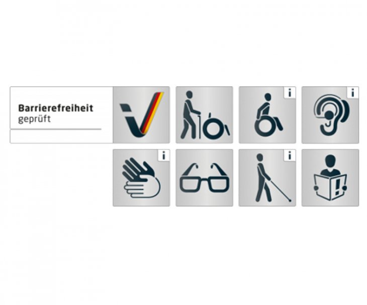 Das Logo Barrierefreiheit geprüft wird entsprechend um die Personengruppe ergänzt, für die Anforderungen zur Barrierefreiheit erfüllt sind., © Deutsches Seminar für Tourismus e.V.