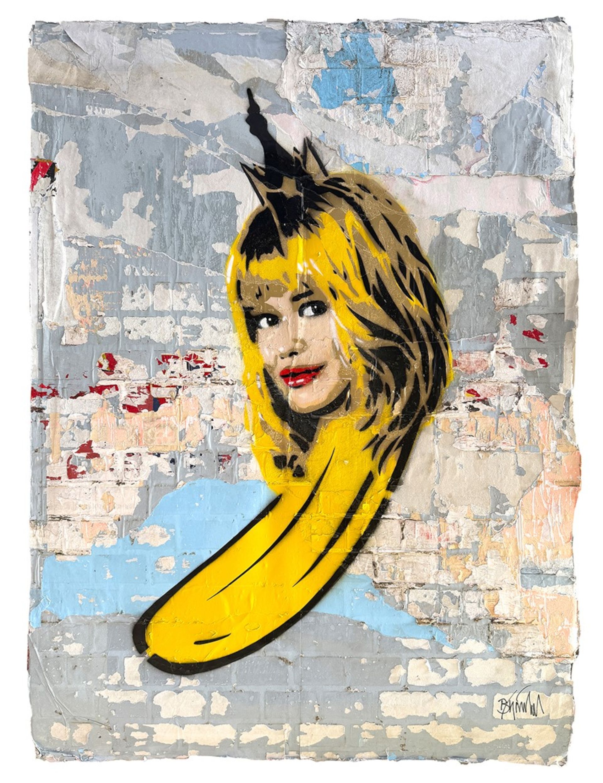 Claudia-Schiffer-Banana, 2026, spuitverf op posterboard, 165 x 120 cm, WVZ nr. 3102
