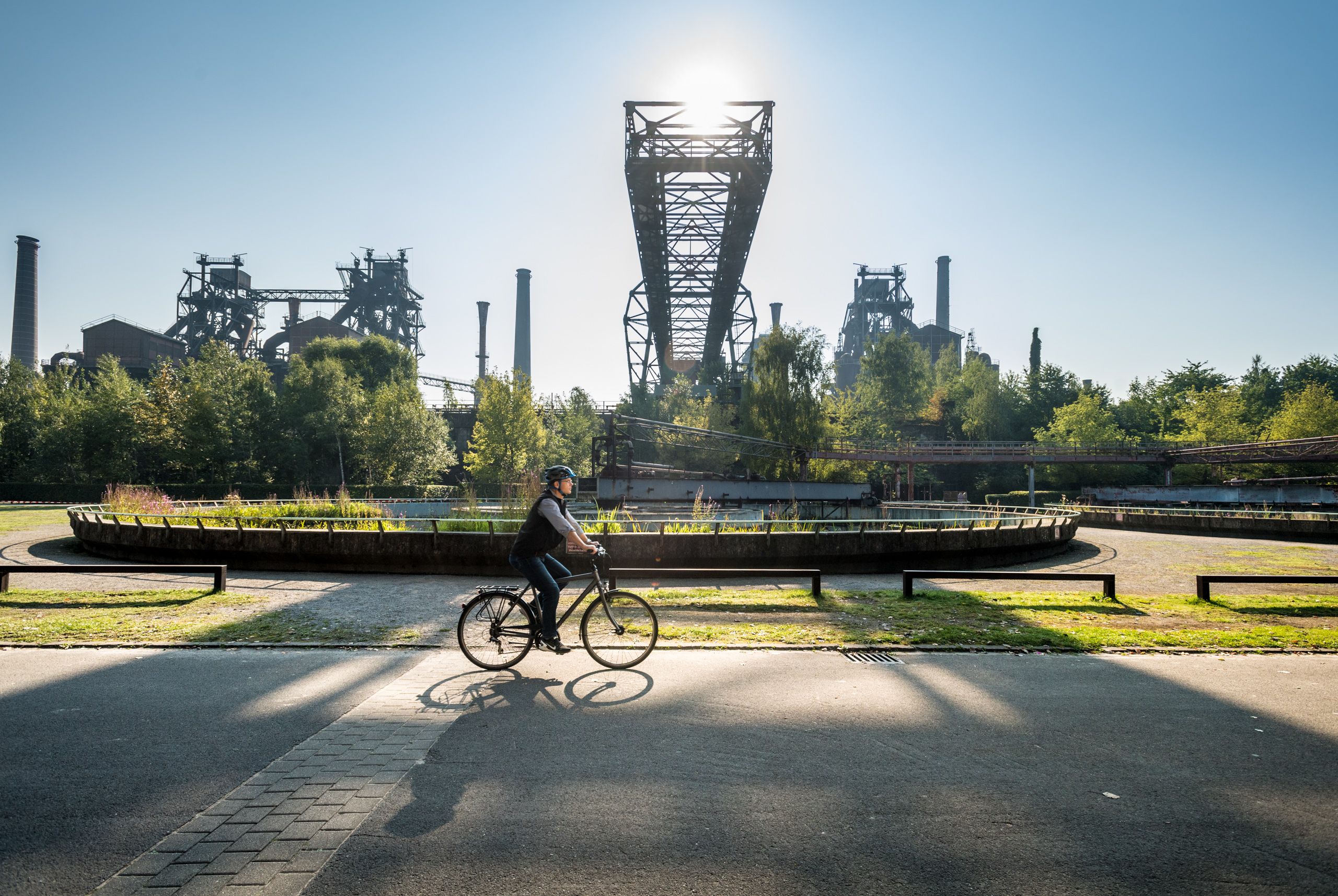 Rijnfietsroute in het Landschapspark Duisburg-Nord