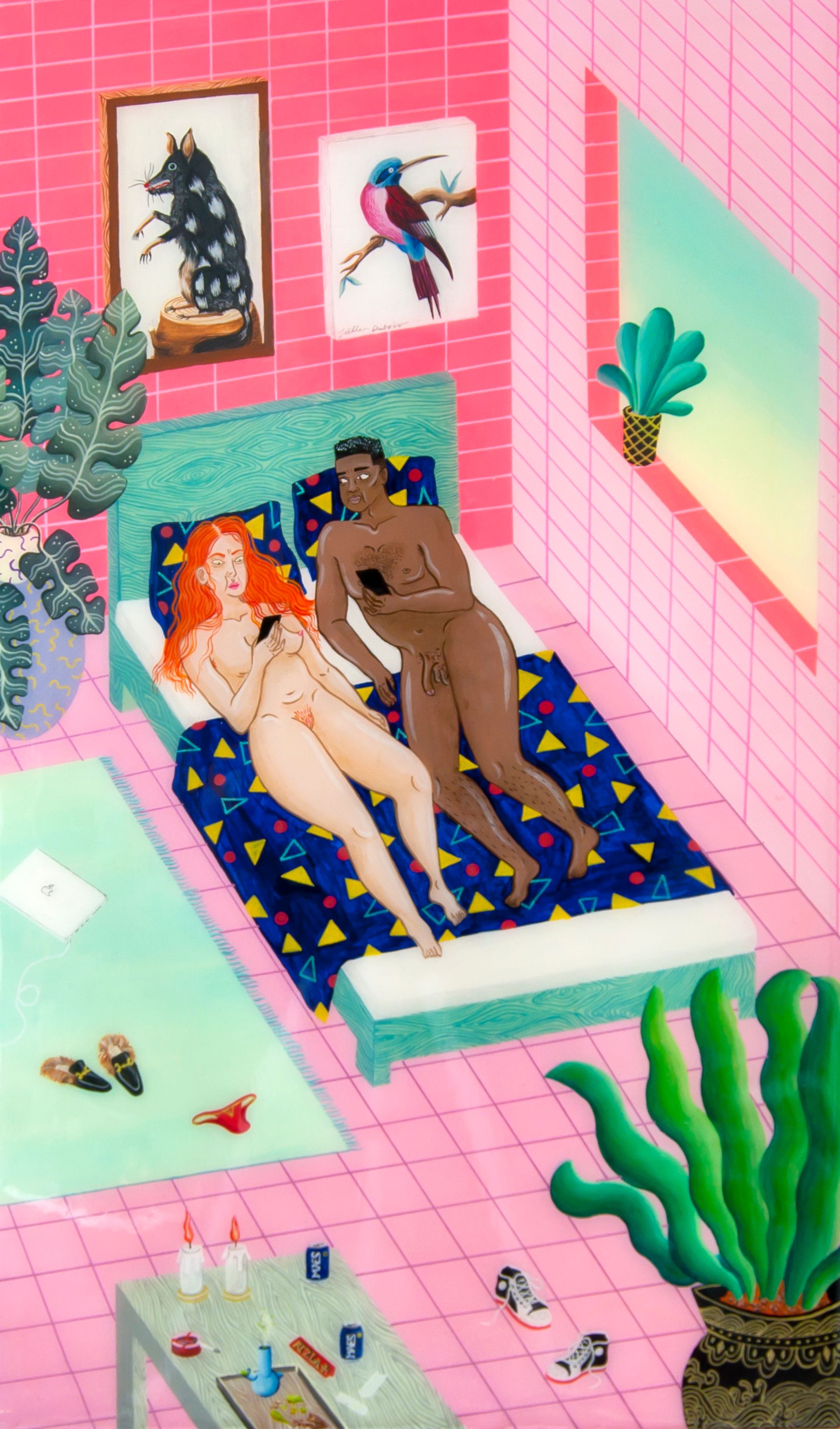 Joëlle Dubois, Volgens Lulu heeft hij de kleinste lul ooit, 2018, Acryl op houten paneel, 50 x 30 cm