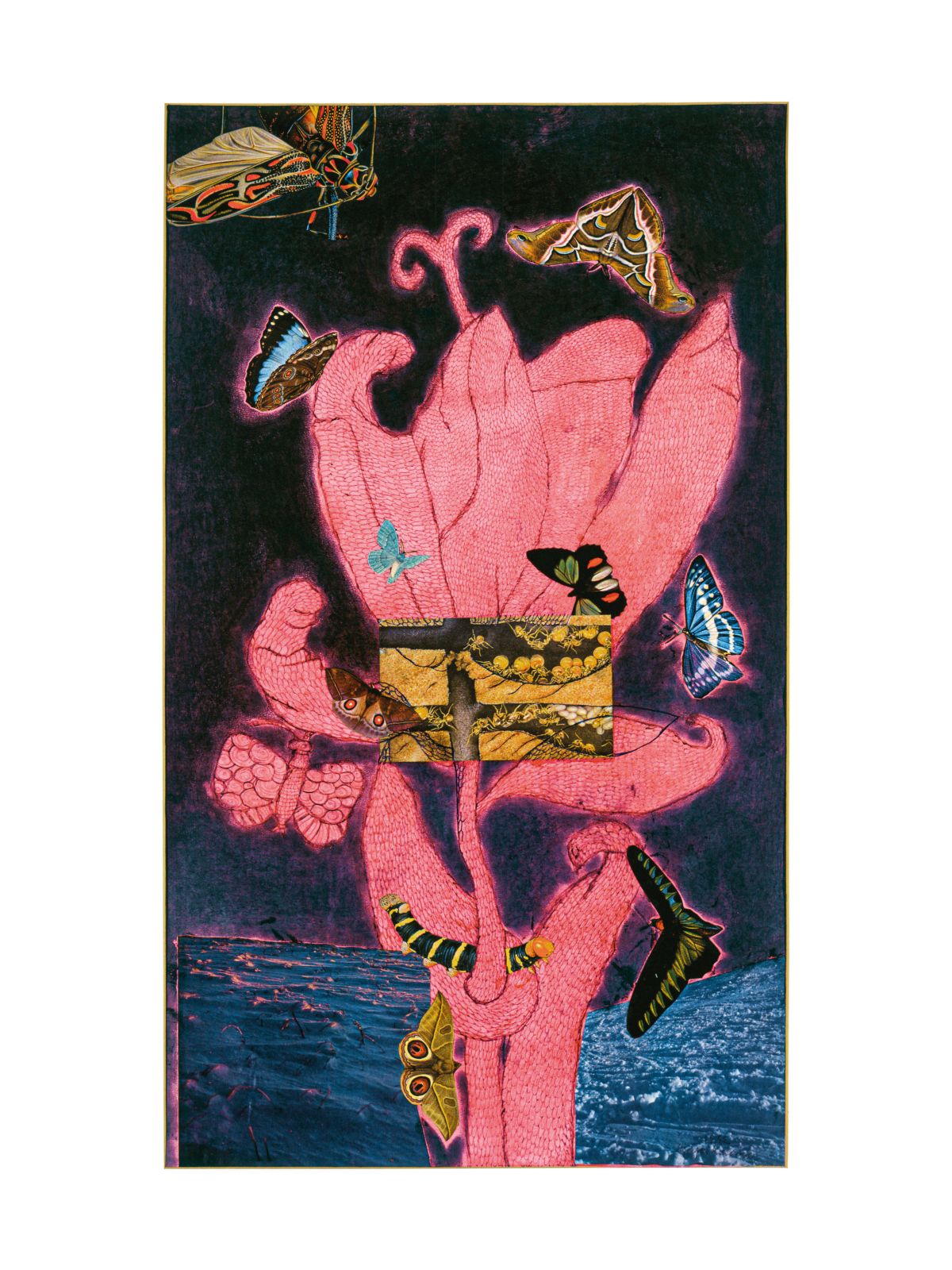 Yayoi Kusama, Zelfportret, 1972, collage, pastel, biros en inkt op papier, 74,4 × 44 cm, collectie van de kunstenaar