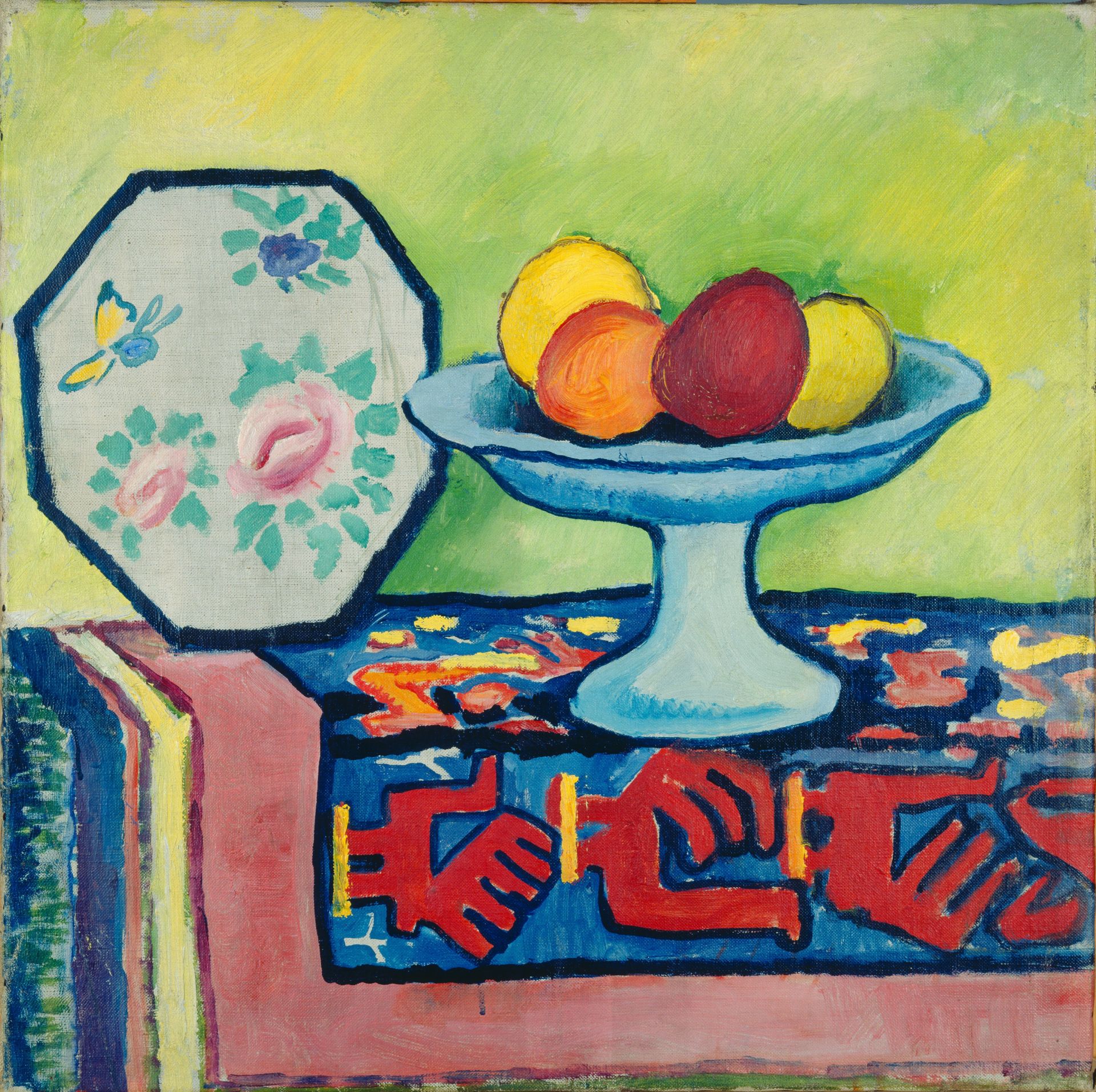 August Macke, Stilleven met appelschaal en Japanse waaier, 1911, olieverf op doek
56 x 56 cm, Kunstmuseum Bonn