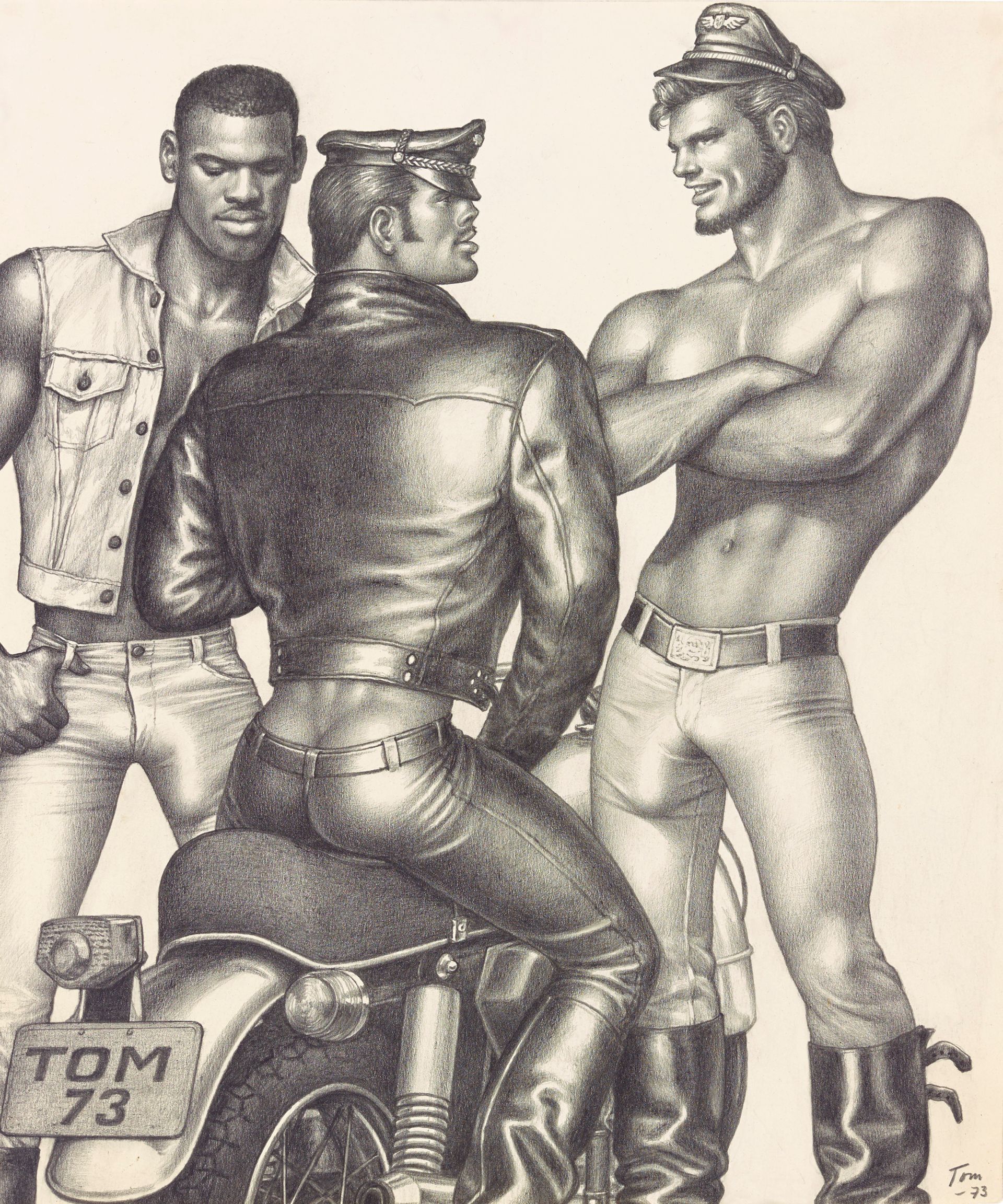 Tom of Finland, Op de fiets, 1973, grafiet op papier, 30x25 cm