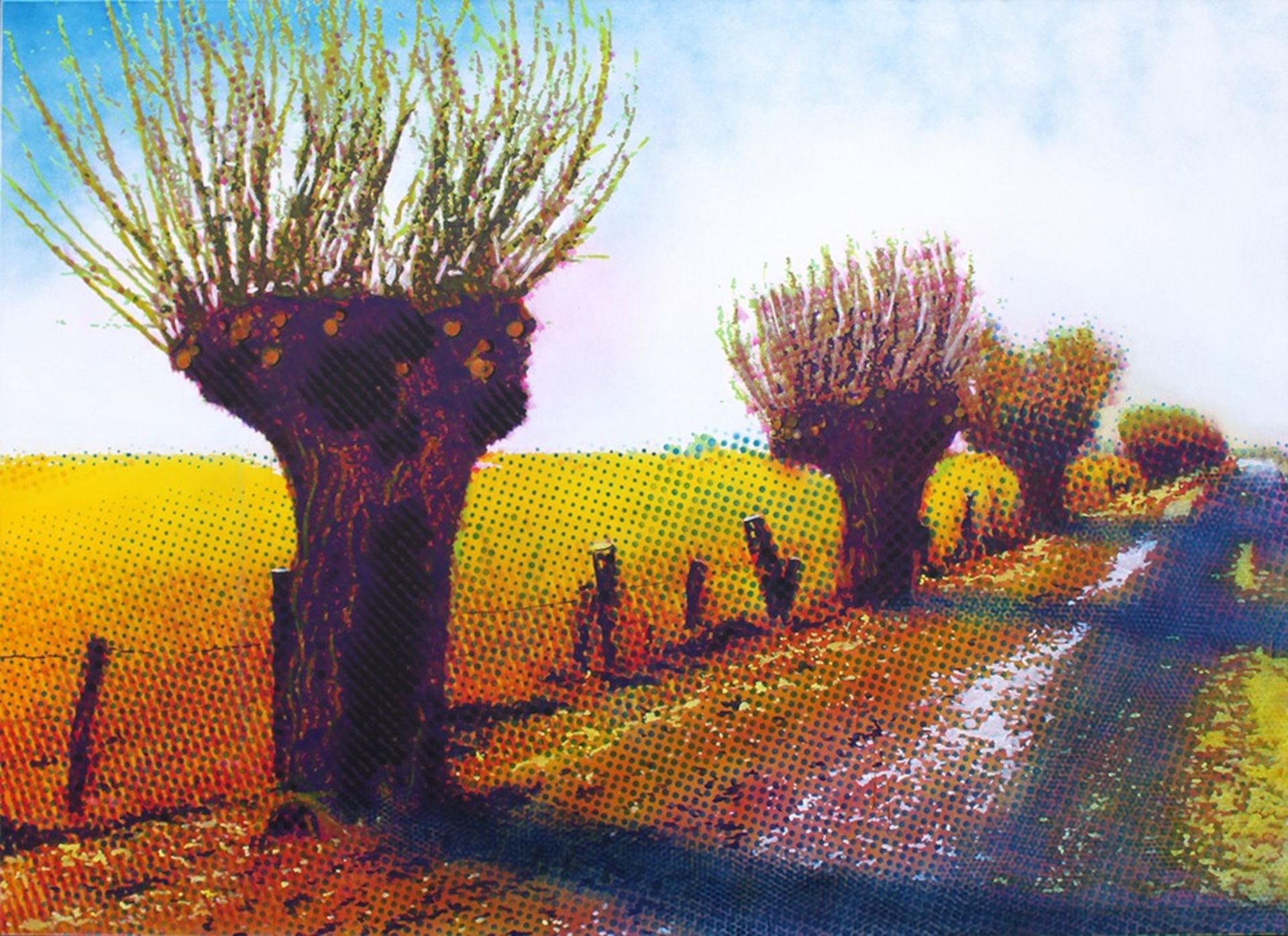 Landschap aan de Nederrijn bij Xanten, 2013, acryl bananenstengels op doek, 145 x 200 cm